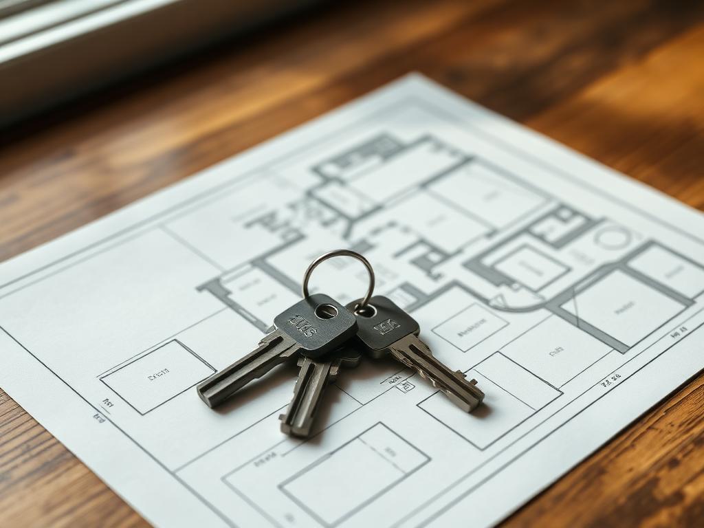 House keys resting on an architectural floor plan